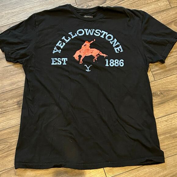 Yellowstone TV Show Graphic T-Shirt Black Cowboy Logo Size Large - Picture 1 of 3
